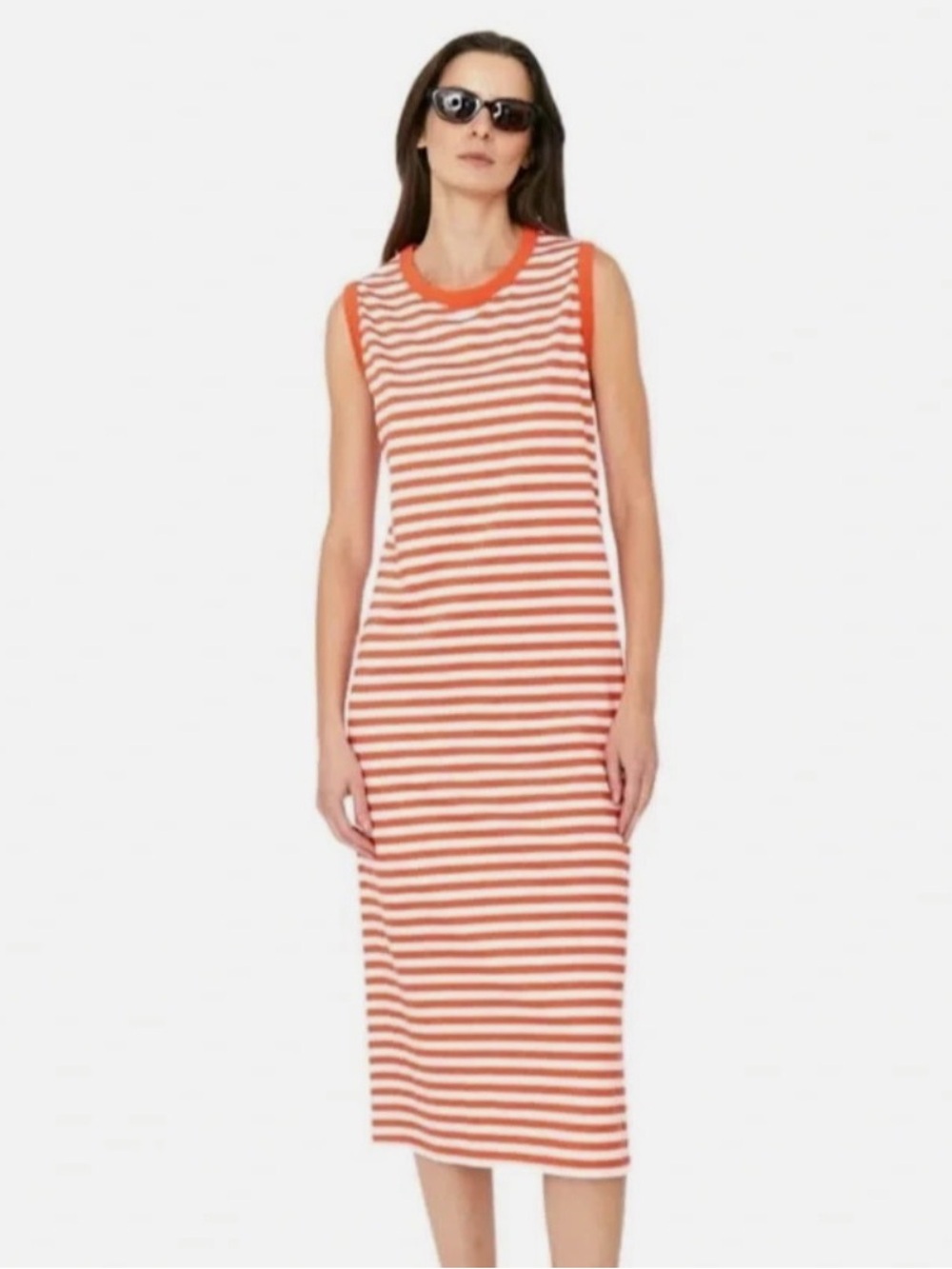 KULE • the Tank dress in Orange white Stripe Midi Dress - sleeveless - Medium